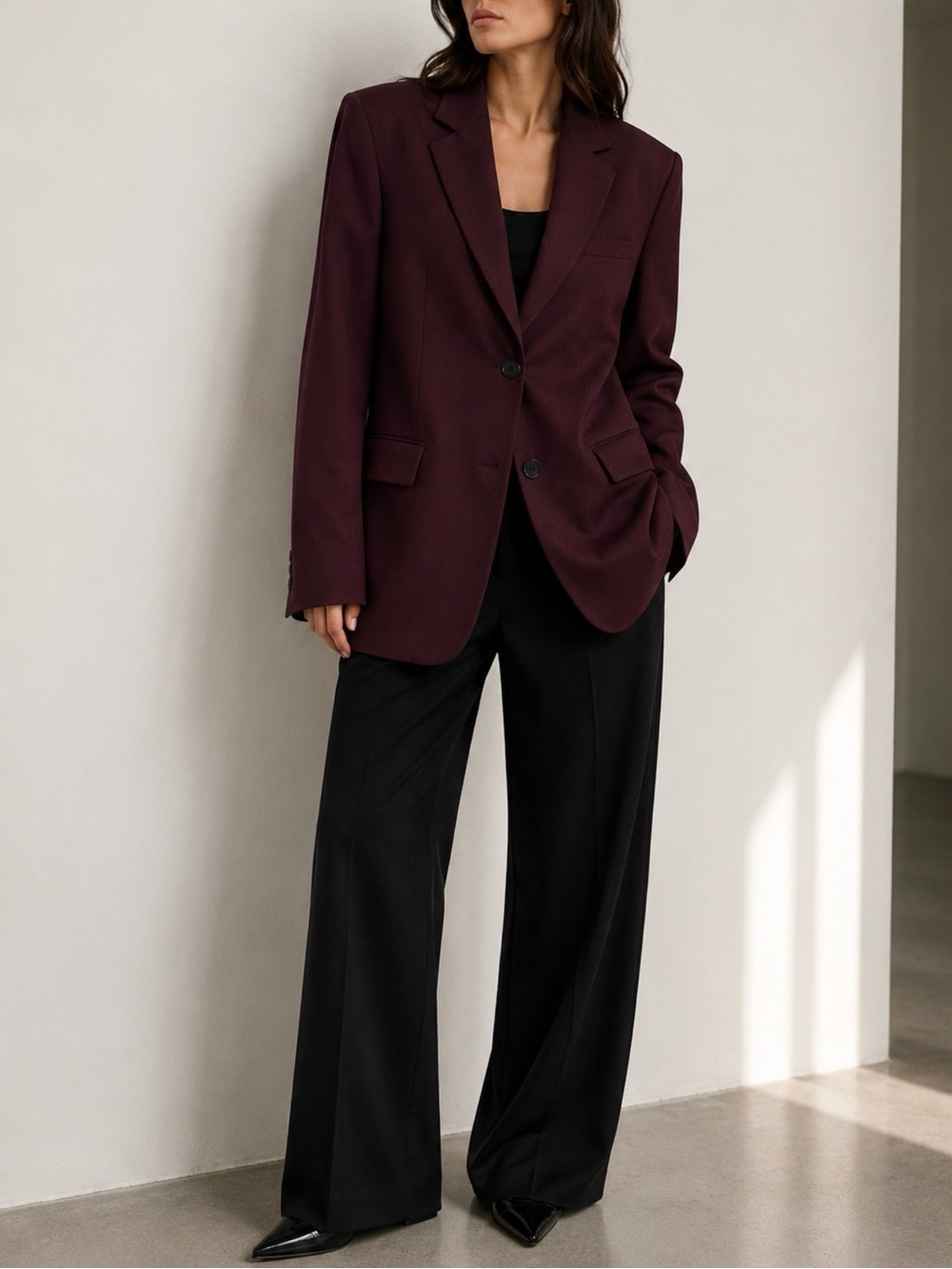 ZARA Burgundy Tailored Oversized Blazer Structured Shoulder Power Jacket